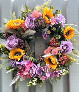 New Sunflower and Roses Wreath 50cm 2