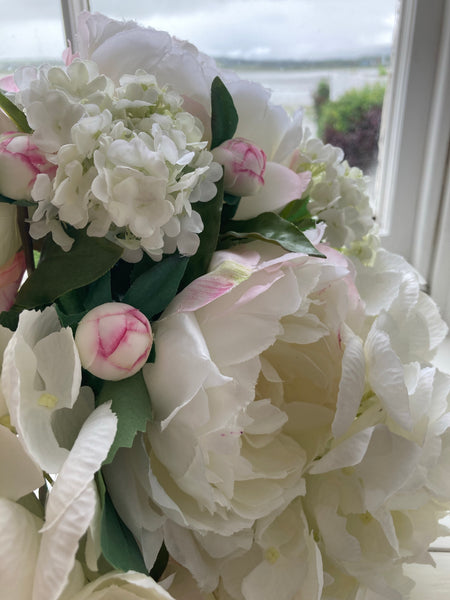 Hydrangea and, Peony and  Viburnum Faux Flower Wedding Bouquet (Sample Sale)