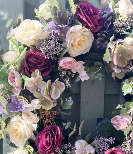 Luxury Raspberry Ripple Rose and Hydrangea Wreath