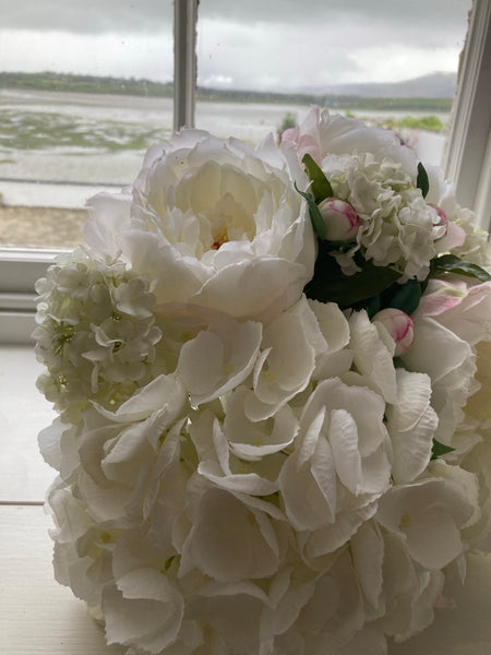 Hydrangea and, Peony and  Viburnum Faux Flower Wedding Bouquet (Sample Sale)