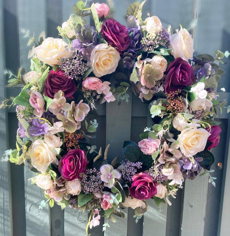 Luxury Raspberry Ripple Rose and Hydrangea Wreath